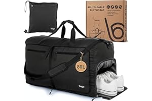 bago Holdall Bags for Men & Women - 80L Spacious Holdall Bag with Shoe Compartment - Save Time & Travel The World in Style & Convenience - Durable, Lightweight & Foldable Duffle Bag (All Black)