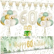 Festone per 60° compleanno, 60° compleanno, colore verde, oro, 60° compleanno, ghirlanda per 60° compleanno, 60° compleanno, ghirlanda da appendere per donne e uomini