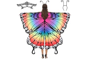 Spooktacular Creations Butterfly Wing Cape Shawl with Lace Mask and Black Velvet Antenna Headband Adult Women Halloween Costume Accessory