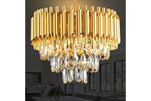 MSSIAN Gold Kristall Kronleuchter 3-Ebene Esszimmer Leuchten Moderne Kronleuchter für Esszimmer Kleine Anhängerleuchter für Wohnzimmer Foyer Küche Insel Eingang Runde 5-Licht W40CM