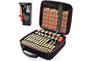 GLAMGEN Battery Buddy Étui de rangement avec testeur (BT168) pour 126 piles différentes tailles AAA AA C D 9 V Lithium 3 V Boîtier rigide pour piles (piles non incluses)