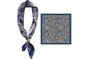 GIMIRO Foulard en Imitation Soie 53 x 53cm pour Homme Écharpes Carré ÉlégantVintage Floral Wave Dot Stripe