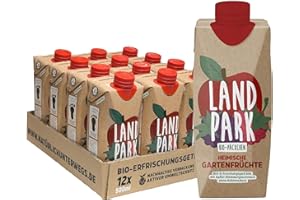 ‎LANDPARK Landpark Bio-Erfrischungsgetränk heimische Gartenfrüchte, 12 x 0,5 L im Tetra Pak | Apfel- Himbeergeschmack | ohne Kohlensäure | To Go | Wasser mit Geschmack | pfandfrei