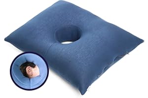 KMINA - Ear Pillow with Hole Side Sleepers, Pillow with Hole for Ear Piercing, Cushion with Hole in the Middle, Ear Piercing Pillow with Hole in Centre, Washable Blue Ear Hole Pillow - Made in Europe