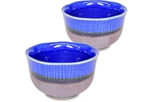 Product of Gifu Japan Mino Ware - Lot de 2 tasses à thé japonaises traditionnelles Yunomi - Mini bol à matcha - Design TEKKOKU AI pour thé vert et thé matcha