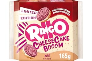Pavesi Snack Ringo Cheesecake Booom, Biscotti Farciti con Crema Dolce al Formaggio e Biscotti ai Frutti di Bosco e Malto d'Orzo, Snack per Merenda o Pausa Studio, 165g