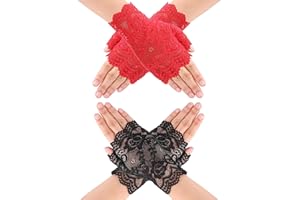 Yolev 2 Pares Guantes de Encaje para Mujer Guantes Cortos sin Dedos Guantes Elegantes Vintage para Fiesta de té de Opera Accesorios para Disfraces de Boda y Fiesta de té para Mujeres y Niñas