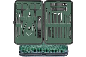 ULIYA Manicura Pedicura Set 18 PCS Profesional Cortaúñas Acero Inoxidable Grooming Kit Con Estuche De Viaje De Cuero Lujoso (Verde)