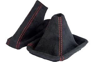 L & P CAR DESIGN L & P A0097 Shift Boot and Handbrake Cuff Handbrake Boot – Black with Red Stitching for BMW E46 3 Series