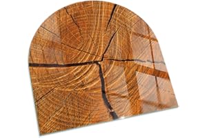 WALLFLUENT Kamin Bodenplatte Glas 100x100 cm Bodenbelag Schutz vor Schäden Wasserdicht Schutz vor Glut Wohnzimmer Schutz vor Kontamination Rundbogen Herdboden Polierte Kanten - Holzmaserung im Querschnitt