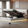 Letto Imbottito 180 X 200 Cm, Letto Basculante Idraulico, Con Ripiani Color Legno Ricarica Usb Con Vano Portaoggetti Rete A Doghe In Legno Biancheria 85552159