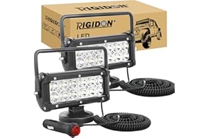 RIGIDON 2 Pcs Portable Magnetic Base Square Led Work Light, 7 inch 36W Spot Beam, 12V 24V Driving Lights Lamp for Car Off Road Truck 4x4 SUV ATV Tractors Excavator, 6000K White,Led Search Lights