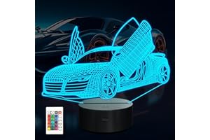 ‎ANYWIN Anywin Auto Nachtlicht, coole 3D-Rennwagen-Illusionslampe Geschenke für Jungen Mann Autoliebhaber für Kinder Schlafzimmer Dekore 16 Farbe & Fernbedienung USB Stromversorgung