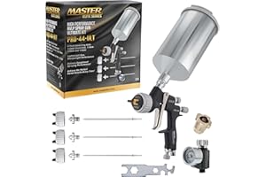 MASTER AIRBRUSH Master Elite High Performance PRO-44 Series HVLP Spray Gun Ultimate Kit with 4 Fluid Tip Sets 1.3, 1.4, 1.5 and 1.8mm and Air Pressure Regulator Gauge - Automotive Basecoats, Clearcoats, Primers