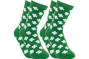 Afoxon 2 Pairs St Patricks Day Socks - Irish Shamrock Mid-Calf Novelty Socks for Men, Women, Perfect for Holidays and Everyday