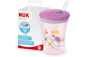 NUK Action Cup Trinkbecher Kinder | 12+ Monate | 230 ml | Drehdeckel mit weichem Strohhalm | auslaufsicher | BPA-frei | lila Krabbe