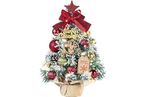 ‎DEWUR Dewur Mini Weihnachtsbaum Kleiner Beleuchtung LED Tisch künstlich geschmückt für Weihnachten Deko (40cm Rot mit Gold)