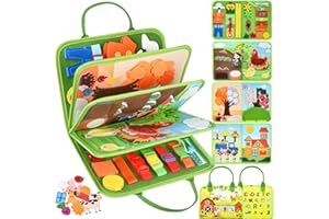 Asten Busy Board Montessori Toys for Toddlers: Busy Book for Toddler 3-5 Year Old, Quiet Book Educational Farm Activity Books Sensory Board for Boy Girl Kid Gift, Travel Airplane Car (Green)