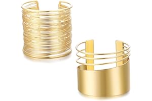 Adramata 2 Stück Manschette Armreif Set für Frauen öffnen breite Draht Armbänder einstellbar Gold versilbert
