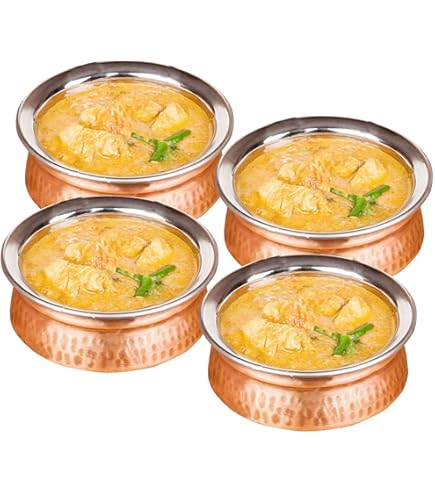 1 x Karahi koperen Indiase schaal met massief messing handvat voor muesli, soep, gekookt voedsel, feestgerechten, Kadhai staal, 21,6 cm (500 ml