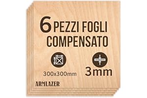 ARMLAZER COMPENSATO 300 x 300 х 3mm, 6 Pezzi, Pannelli di Legno, Pirografia, Tavola Modello Casa, Fai Da Te Fatto a Mano, Fogli Legno per Taglio