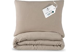 ‎PURE SHORES pure shores - Musselin Bettwäsche 135x200 Bio | Bettwäsche Set 100% Baumwolle mit GOTS | Reißverschluss | 1 Kissen 80x80 | Beige