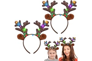 Hifot 2 Pezzi Cerchietto Renna con luci a LED,Corna Renna Cerchietti Natalizi Cappello Elfo Cerchietto Natale Accessori Natalizi Donna Bambino per Feste Di Natalizi