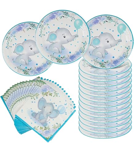 Nappe Et Vaisselle Jetable Thème éléphant Bleu Baby Shower - 108x220 Cm, Plastique Réutilisable, Imperméable, Pour Garçon Décoration Table - 9