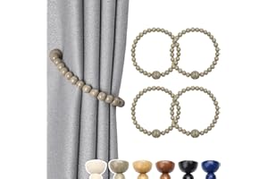 Pretty Jolly 4 Pack Wood Bead Curtain Tiebacks Boho Farmhouse Decor Drape Tie Backs Strong Magnetic Natural Wooden Beaded Curtain Holdbacks for Home & Office Outdoor Window Draperies (Rock Grey)