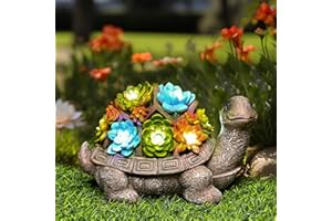 GIGALUMI Solar Schildkröte Geschenke für Frauen, Solar Garten Statue mit Sukkulenten und 7 LEDs, Geburtstagsgeschenk für Frauen(8,3 Zoll / 21 cm)