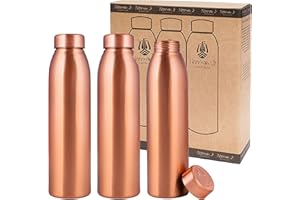 NORMAN JR, Kupferflasche 1 Ltr Groß– Eine schlicht Ayurveda-Flasche aus reinem Kupfer zum Trinken. Trinken Sie mehr Wasser und genießen Sie die gesundheitlichen Vorteile– Packung mit 3 Flaschen