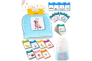 XTACO 510 Mots Carte Parlante Montessori, Mot ami français, Cartes éducatives pour Enfants de 2 à 6 Ans Cadeaux d'anniversaire Bleu (French/English/Bilingual)