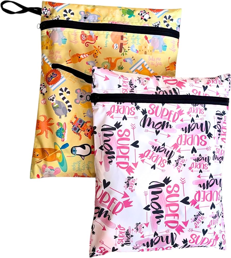 Yorni 2 Adet, 37 x 30 Cm, Mom ve Summer Desen, Sıvı Geçirmeyen Çok Amaçlı Çanta, Ekonomik Set, Yıkanabilir, Fermuarlı Tote Bag