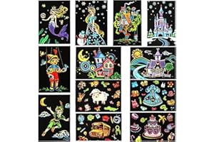 Georgie Porgy Scratch Art Kit pour Enfants Adulte Magic Rainbow Papier à gratter Cartes Postales pour Noël Cadeau d'anniversaire (Biens+Maison+Conte de fées)