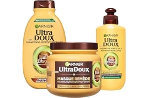 Garnier Ultra Doux - Routine pour Raviver les Boucles des Cheveux Secs, Bouclés à Crépus - À l'Huile d'Avocat et Beurre de Karité - Shampooing, Après-Shampooing et Masque - Homme & Femme