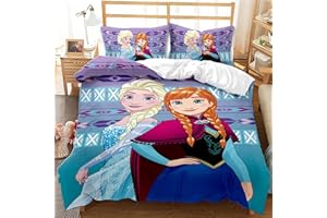 LKFFHAVD Disney Frozen Bettwäsche Anna Und ELSA Olaf Kristoff Bettbezug 3D Digitaldruck-Mikrofaser Mit Kissenbezug,KinderBettwäsche (135 x 200CM,18)