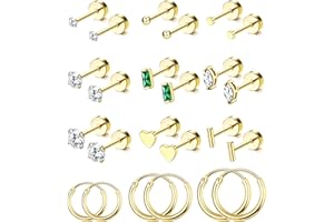 JeweBella 12 Paia Orecchini Donna Acciaio Chirurgico Oro Placcato 14K Orecchini Set Argento/Oro Piccoli Orecchini a Lobo Orecchini a Cerchio Set per Multipli Piercing Orecchio