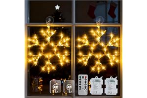 LUJASI LED Weihnachtsdeko Fenster mit Fernbedienung, 2 Stück 60 LED Weihnachtsbeleuchtung Fenster Batteriebetrieben mit 1M Zuleitung, 8 Modi Timer Fensterbeleuchtung Weihnachten für Weihnachtsdeko 33CM warm
