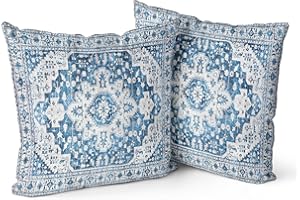 Snylcce Boho Throw Pillow Covers Set of 2 - Blue Antique & Vintage Design, Double-Sided Pattern - Soft Cushion Covers for Garden Couch, Sofa, Bed - Decorative 16x16 Inch Pillowcases