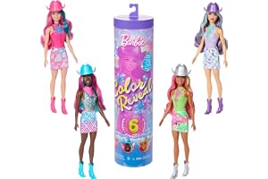 Barbie Color Reveal-modedocka och tillbehör med sex överraskningar discostjärneserien med metallicglans och överdel med färgf