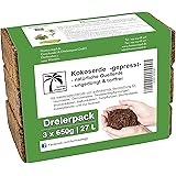 Humusziegel - Aussaaterde - 27 L - 3 x 650 g Blumenerde aus Kokosfaser - natürlich & torffrei - geeignet als Palmenerde, Erde