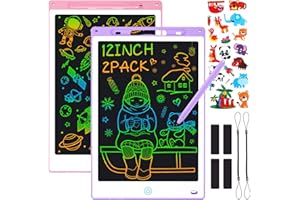 Sofore 2 Pack LCD Schreibtafel Kinder 12 Zoll LCD Buntes Maltafel Zaubertafel Kinder Schreibtablett, Schreibtafel Elektronisch Zeichenbrett Lernspielzeug 3-12Jahre Alte Mädchen Geschenke,Rosa+Lila
