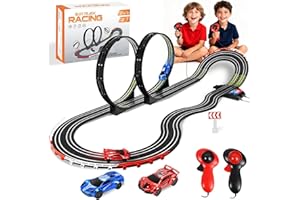 Ulikey Circuit Voiture Electrique, Pistes de Course de Voiture Jouet, Ensemble Circuit Électrique avec 2 Voitures et 360° Boucle, Circuit de Course Electrique Cadeau pour Garçons et Filles