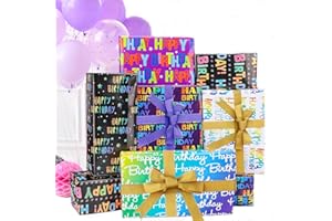 6 Sheets Wrapping Paper,Cydaluya 70x50cm Birthday Wrapping Paper,Recyclable Gift Wrap,Birthday Gift Wrapping Pape with Gradient Multi-color Perfect for Boy Men Girl Women