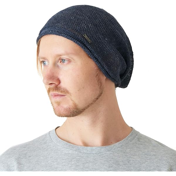 CHARM Ribbed Stretch Beanie Hat - Linen Blend, Unisex, Fits Head 56-60 Cm (Blue)