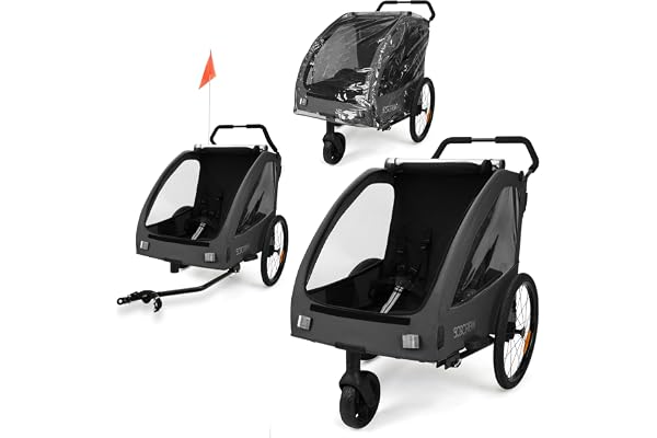 509 Trailer II, Multi Use Bicycle Trailer for Kids from 6m Up, for Pet, for Cargo, Convertible to 3-Wheel Push Wagon, Max Load 50kg, Include Raincover