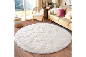 ‎BSGIFT BSGIFT Teppich Hochflor Rund 100 cm Creme, Shaggy Langflor Teppich Wohnzimmer Flauschig, Modern Wohnzimmerteppich Bettvorleger High-Pile Carpet rutschfest für Schlafzimmer Kinderzimmer
