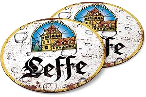 SIGNS 2 ALL - Deux dessous-de-verre ronds en bois Leffe en forme de mancave rétro vintage en bois pour bar, pub