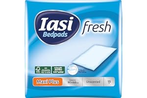 IASI Bedpad, Einweg-Bettquerträger 60x90, Maxi Plus Saugfähigkeit, Geruchskontrolltechnologie ohne Duft, 15 Stück