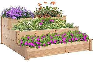 Outsunny podwyższona grządka 3-poziomowy inspekt ogrodowy skrzynka na rośliny skrzynka na zioła kwietnik schodkowy na balkon do ogrodu naturalne drewno jodłowe 124 x 124 x 56 cm